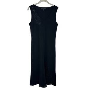 Shin Choi Women’s Sleeveless Black Silk Beaded Midi Cocktail Dress Size 12